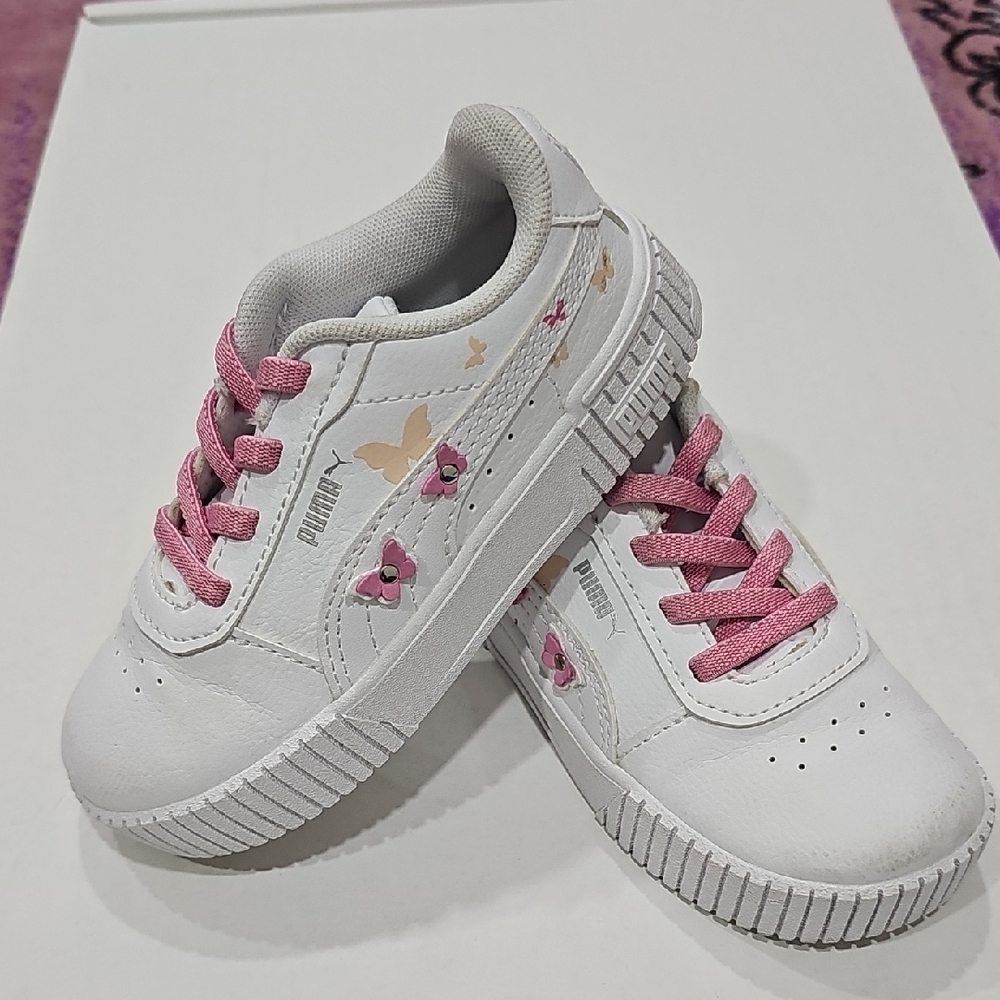 Puma Carina 2.0 White and Pink Sneakers Toddler Girls Sz 8 *Worn Once